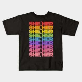 She/Her Pronouns / Retro Faded Design Kids T-Shirt